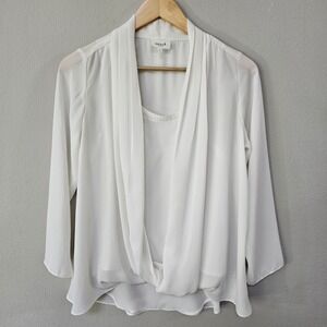 Seed Heritage White Drape Fold Over Blouse Long Sleeve Career 6 Layered